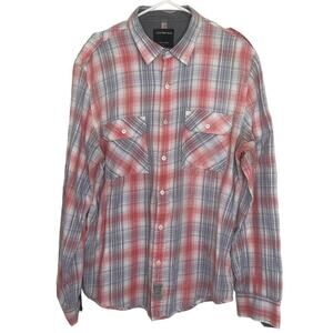 Calvin Klein Button Up Shirt Plaid Lightweight Collared Mens Sz Large Red Blue